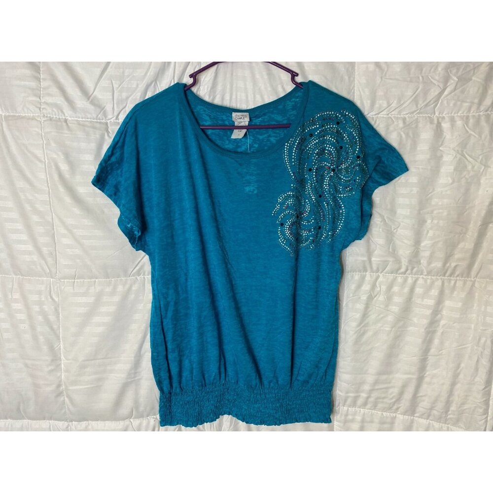 New Floral Boho Hippie Teal Top Women's Coastal Small Vintage Vibes Summer